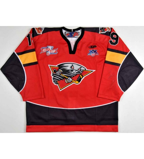 Custom ECHL 2008 Cincinnati Cyclones 19 Jason Deitsch Hockey Jersey Road Red Kelly Cup